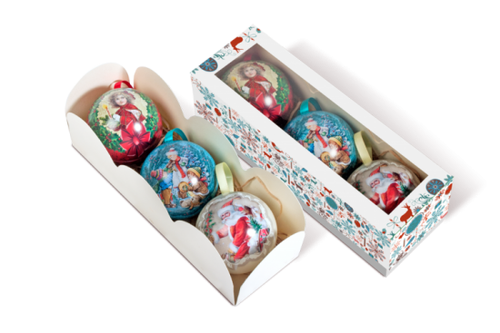 Шоколадные подарки на Новый Год 2021, Набор жестяных шаров с шоколадом 150 г арт. Т804