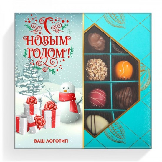 Шоколадные подарки на Новый Год 2021, Ассорти конфет ручной работы, 16 шт (Новогодняя коллекция с окном)