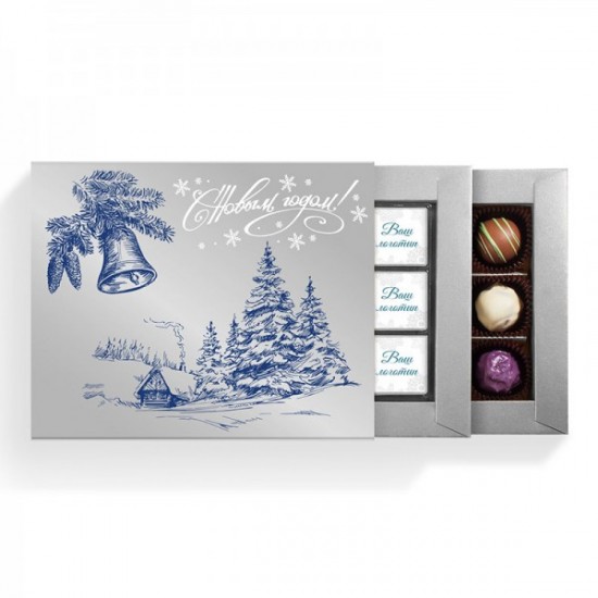 Шоколадные подарки на Новый Год 2021, Набор с шоколадными плитками и конфетами ручной работы 60 г/12 шт (2 яруса) арт. Т2293