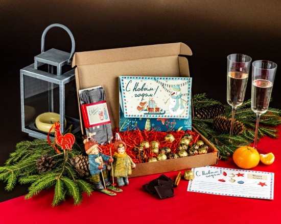 Шоколадные подарки на Новый Год 2021, Подарочный набор в крафт коробке: коллекция Ретро арт. Т2855