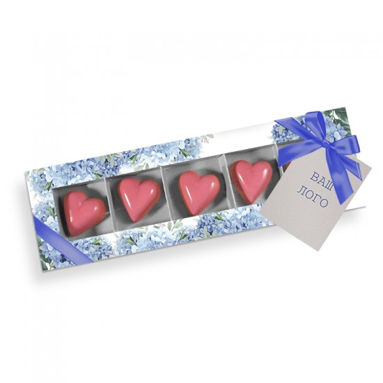 Конфеты ручной работы, Шоколадный набор Ручные конфеты «Сердца 5 шт», 55 г (Пенал «Сердечки» с окном) арт. Т3339